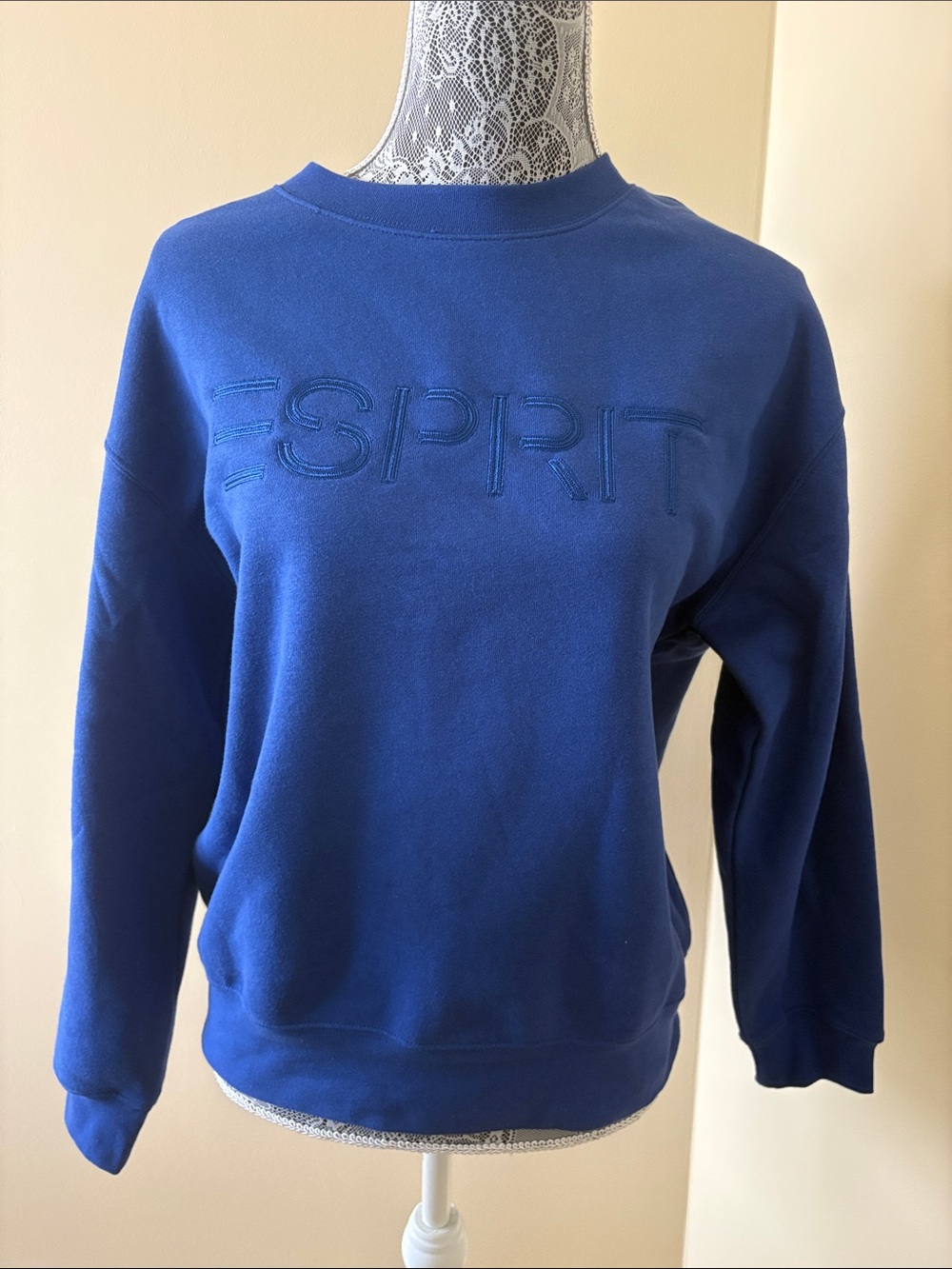 NWT Esprit Deep Blue Crewneck Sweatshirt W/Blue letters
